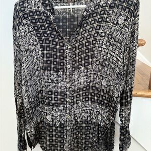 Free People Black & White Printed Button-Down Shirt